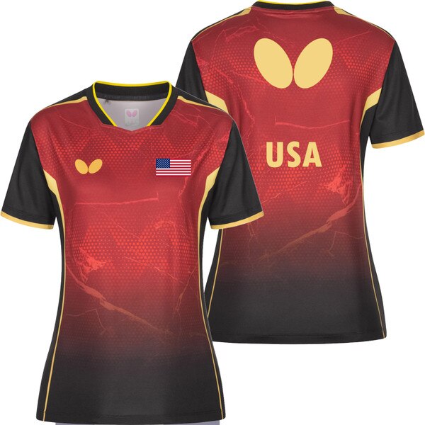 Butterfly Table Tennis 2024 Team USA Lady Shirt - Red - Front/Back - Combo